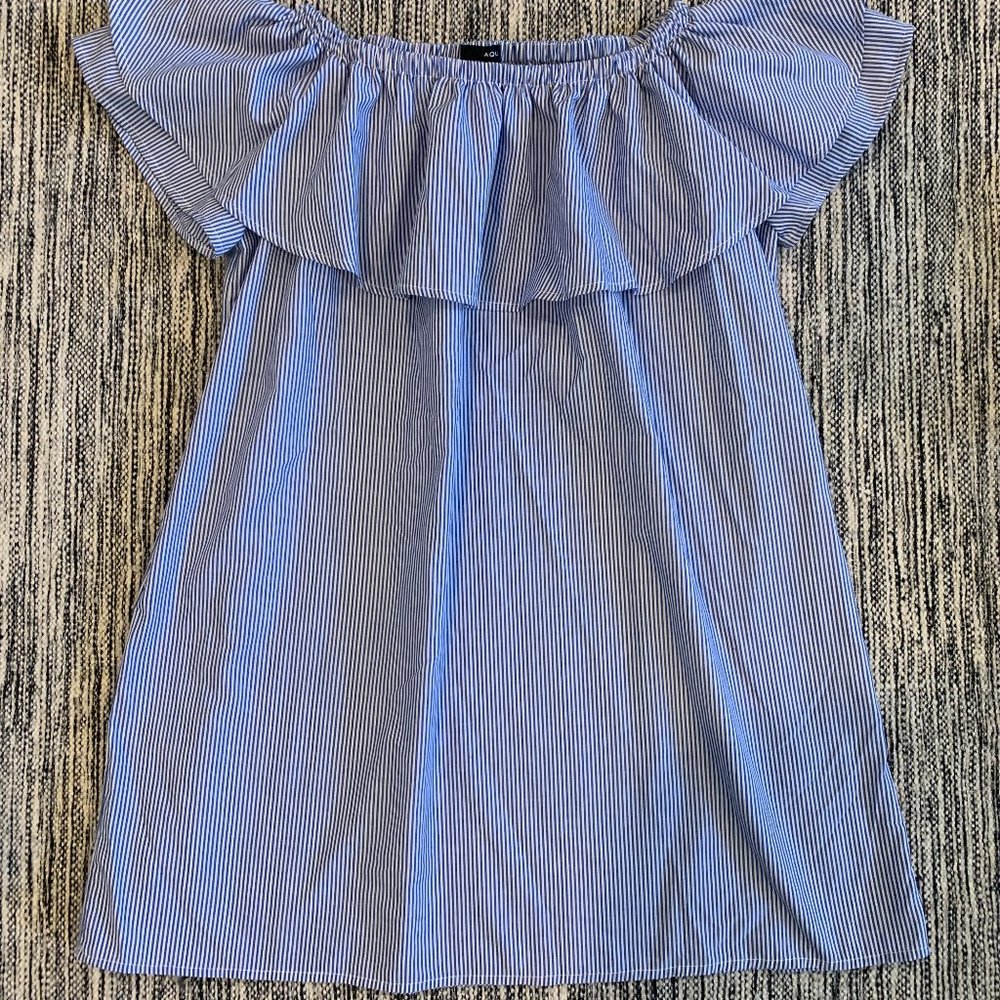 Aqua stripped off the shoulder mini dress